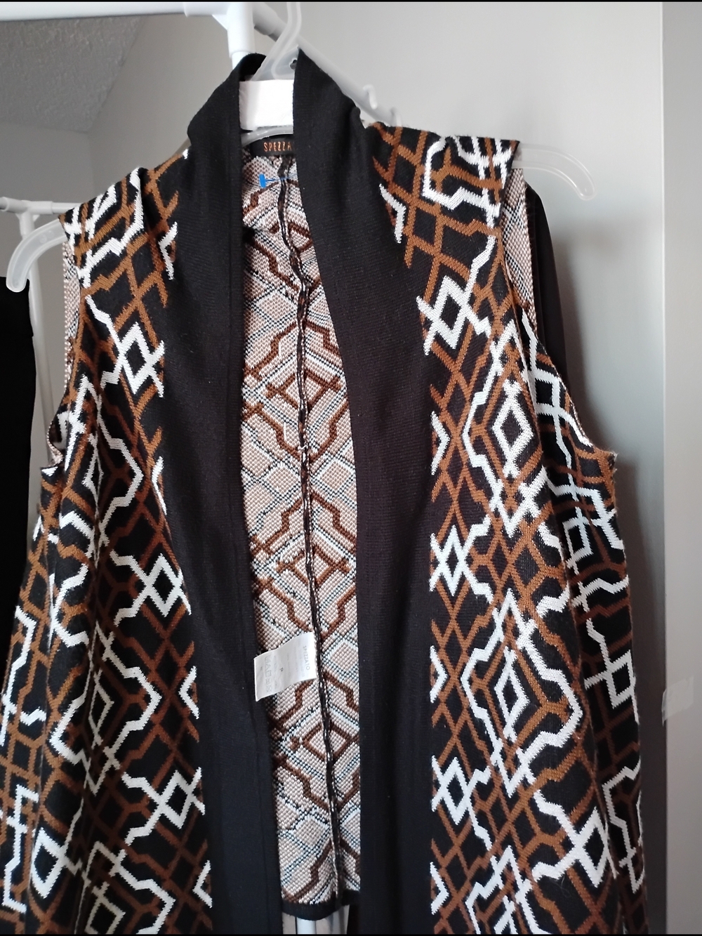 Spezzato Women Vintage Jacquard Patter Open Front Geometric Knit Vest Cardigan